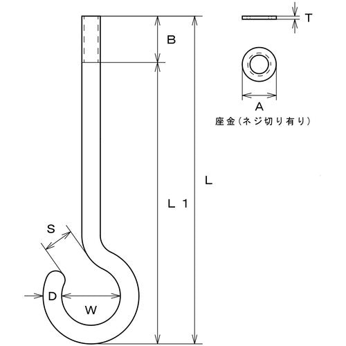Mizumoto Stainless Steel Long Suspension Hook, Wire Diameter 12mm, Length 292mm, A-2763, 1 pc