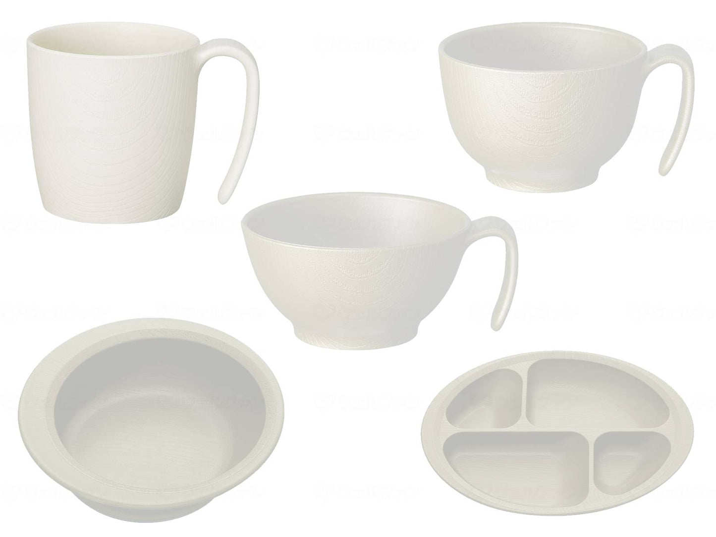 スケーター木目シリーズ 介護食器セット クリーム 5種5個セット