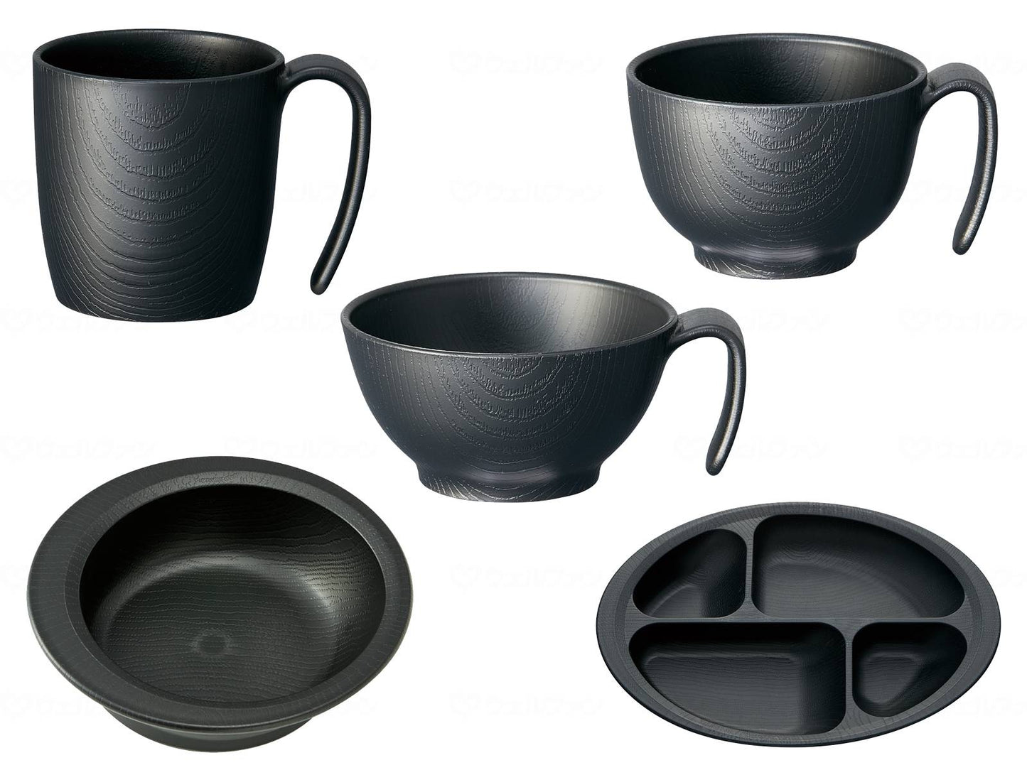 スケーター木目シリーズ 介護食器セット ブラック 5種5個セット