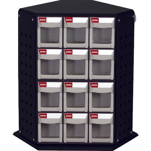 SHUTER Rotating Parts Stand 530mm 36 Drawers Black RFO-636-BK 1 Unit