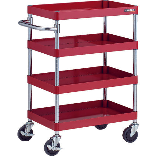 TRUSCO Tool Wagon Phoenix Wagon, Noise-Reducing, 600 x 400 x H880, 4 Tiers, Red, PEW-964-R, 1 Unit