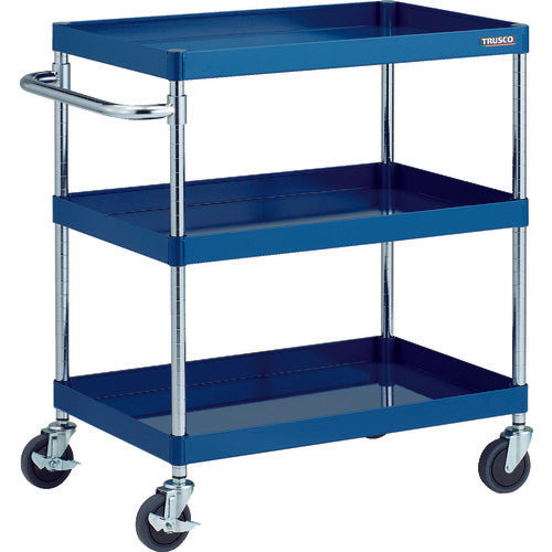 TRUSCO Tool Wagon Phoenix Wagon, Noise-reducing, 750 x 500 x H880, 3 Tiers, Blue, PEW-973-B, 1 Unit