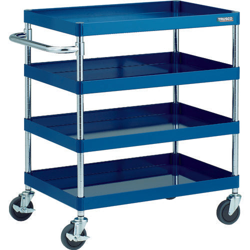 TRUSCO Tool Wagon Phoenix Wagon, Noise-reducing, 750 x 500 x H880, 4 Tiers, Blue, PEW-974-B, 1 Unit