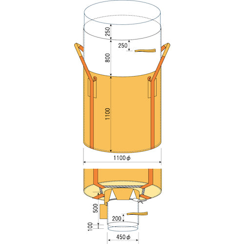 요시노 컨테이너 가방 원형 내봉지·배출구 부착 식품 위생 시험 적합품 최대 충전 하중 1000kg 외경 Φ1100mm YS-CB-NJD-5 1개