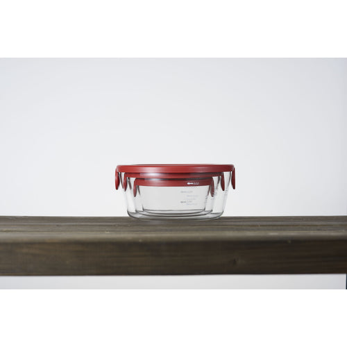 HARIO 耐熱ガラス製保存容器丸3個セット(赤) SYTN-2518-R 18 箱