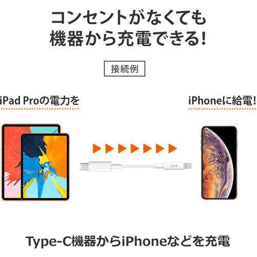 SANWA ライトニング − TypeCケーブル 1m KB-IPLC10W 1 本