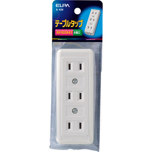 ELPA テーブルタップ 4個口 ホワイト A-43H 1 個