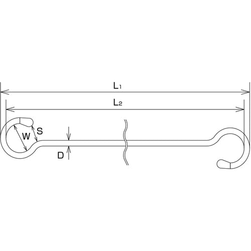 Mizumoto S-hook, stainless steel, super long S-hook, 4mm, total length 400mm, A-2720, 1 piece