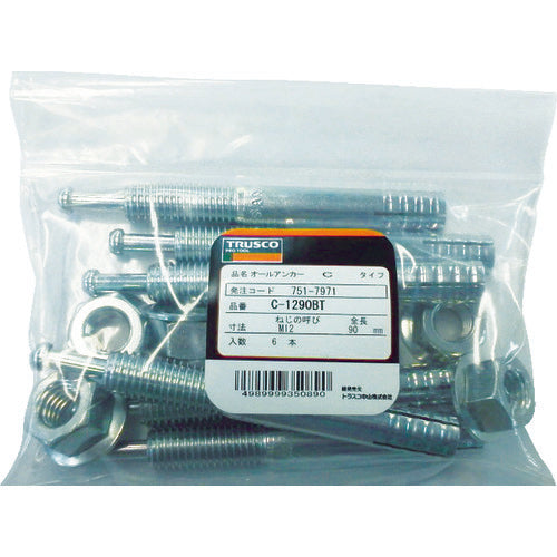 TRUSCO All Anchor SC Type Stainless Steel M6X45 10 Pieces (Concrete Anchor/Core Rod Drive-in Type) SC-645BT 1 PK