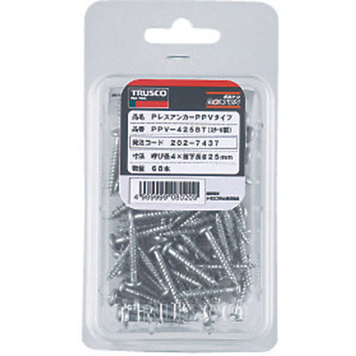 TRUSCO P-less anchor, pan head, steel, 4 x 25, 68 pieces (for concrete, blocks, and wood/screw fixing type) PPV-425BT 1 PK