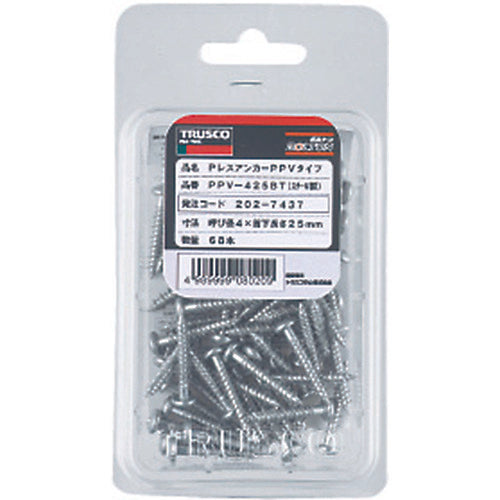 TRUSCO P-less anchor, flat head, steel, 4 x 25, 68 pieces (for concrete, blocks, and wood/screw fixing type) PFV-425BT 1 PK