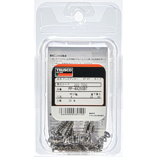 TRUSCO Pレスアンカー ナベ頭 ステンレス 4X25 24本入 (コンクリート・ブロック・木材用/ねじ固定式 ) PP-425SBT 1 PK