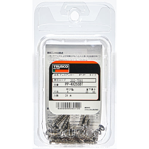TRUSCO P레스 앵커 나베 머리 스테인리스 4X32 18개입 (콘크리트·블록·목재용/나사 고정식) PP-432SBT 1 PK