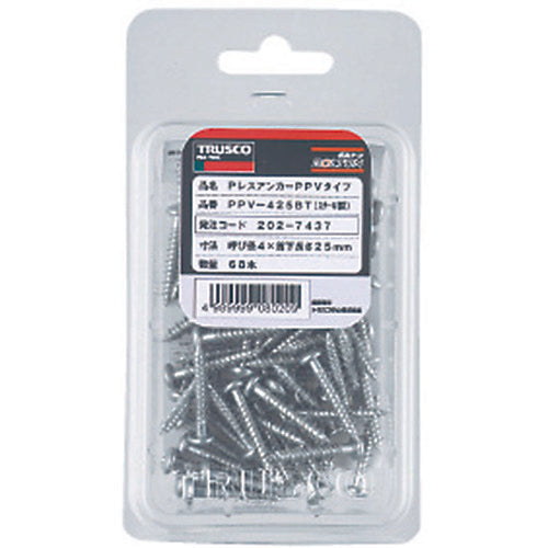 TRUSCO P-less anchor, pan head, steel, 4 x 25, 42 pieces (for concrete, blocks, and wood/screw fixing type) PWV-425BT 1 PK