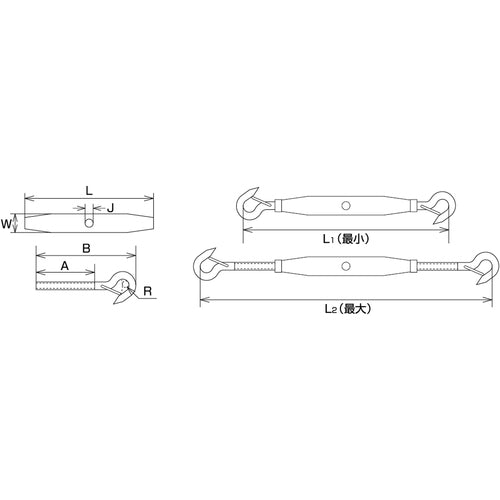 水本 ステンレス パイプターンバックル外れ止め付(フック&フック) 捻子径2分 使用荷重0.78kN B-1826 1 個