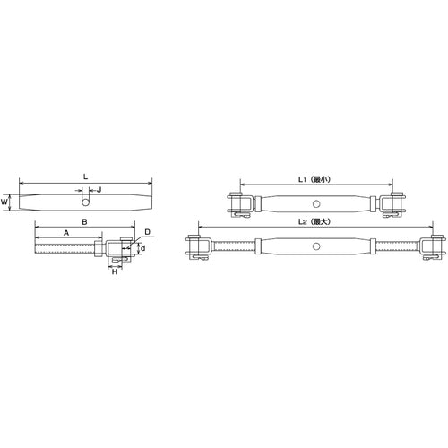 水本 ステンレス パイプターンバックルJ&J 捻子径3分 使用荷重2.49kN B-1851 1 個