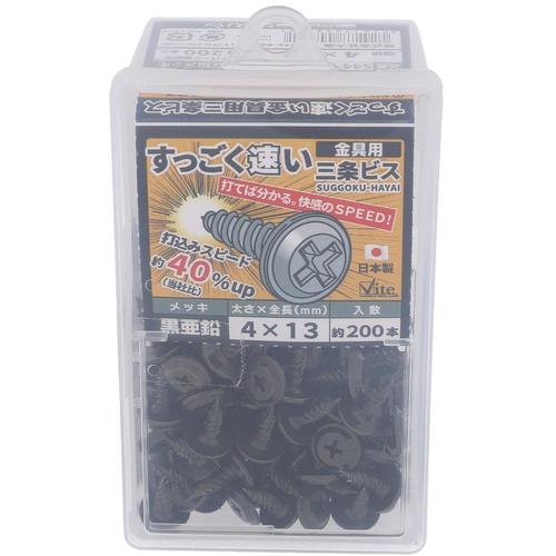 OHSATO Zinc Black Super Fast Sanjo Metal Fitting Screw 4X13 544-345 1 Box