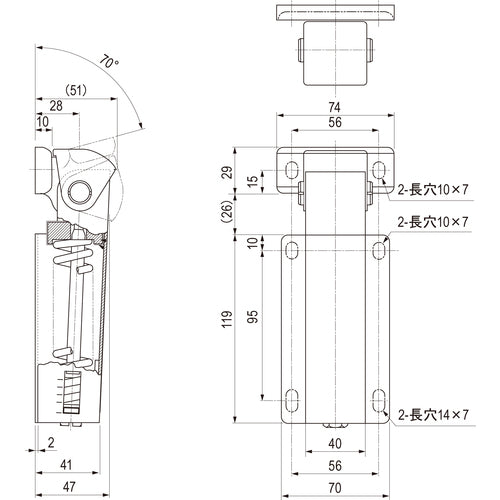 栃木屋 オートヒンジ(強力型) 全長174×幅70×厚さ47mm TH-64 1 個