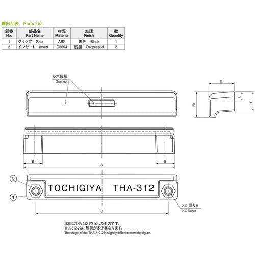 도치기야 상자형 손잡이 폭 20×전체 길이 121mm THA-312-1 1개