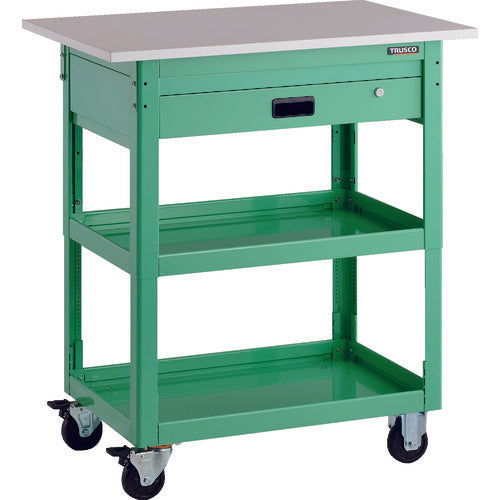 TRUSCO Tool Wagon Dolphin Height Adjustable with Tabletop 900X600 1 Drawer Young Green DLWS-A973TV-YG 1 Unit