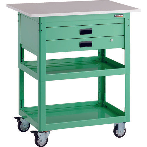 TRUSCO Tool Wagon Dolphin Height Adjustable with Tabletop 900 x 600 2 Drawers Young Green Urethane Wheels DLWS-A973TXU-YG 1 Unit