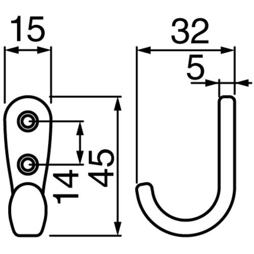 TRUSCO Zinc Hook 45mm Black AHJ45-BK 1 pc