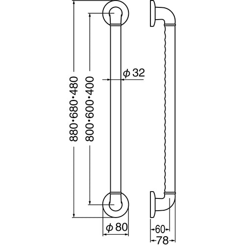 TRUSCO I-type Resin Handrail Dimple 32ΦX600 HBI-600 1 piece