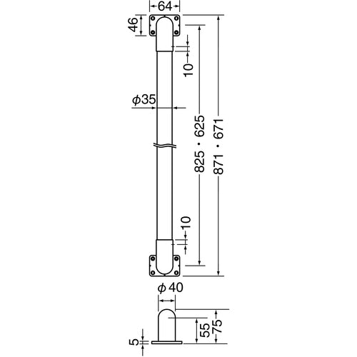 TRUSCO I-type round bar handrail 35ΦX600 Silver Light Oak HBIR600-SO 1 piece