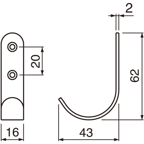 TRUSCO Oval J-shaped hook SUS Hairline 62mm SH-62-HL 1 pc