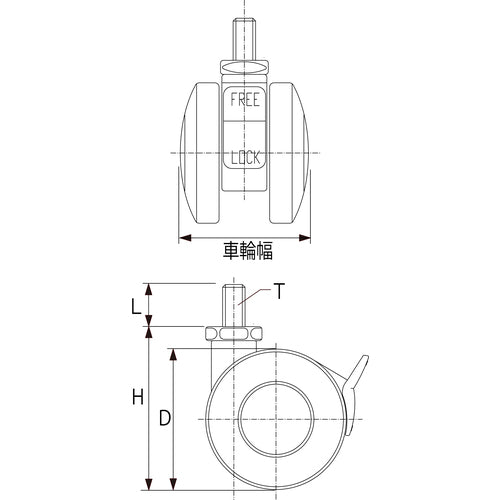 TRUSCO ねじ込み双輪キャスター ナイロン車輪 自在ストッパー付 Φ50 M10 TDNS50-M10 1 個