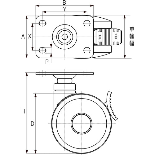 TRUSCO プレート式双輪キャスター エラストマ−車輪 自在ストッパー付 Φ75 TPWES-75 1 個