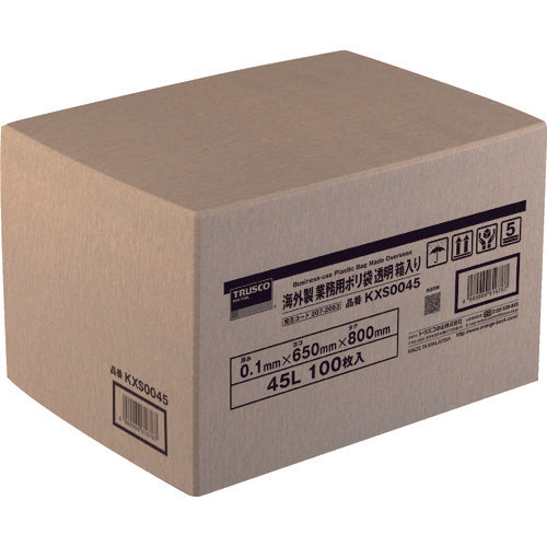 TRUSCO Overseas-made Commercial Poly Bags, Transparent, Boxed, 0.1 x 45L, 100 Pieces, KXS0045, 1 Box