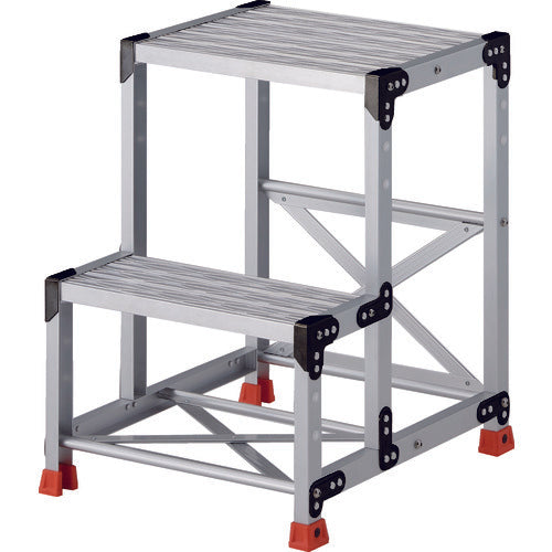 TRUSCO 작업용 발판 알루미늄제・그레이칭 사양 SUS 금구 2단 높이 0.7m 상판 500×400 TSFGR-257 1대