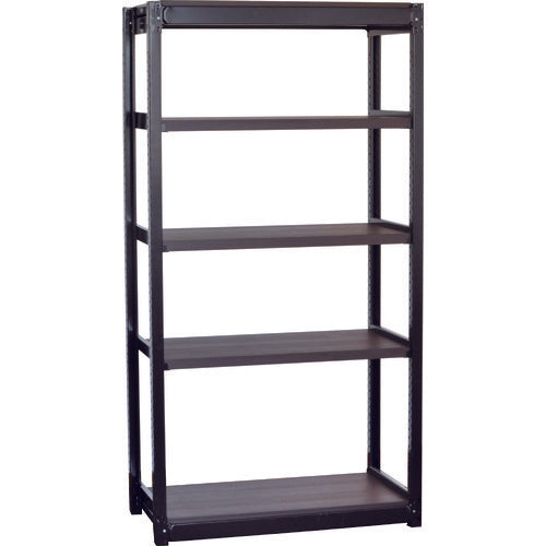 TRUSCO TSUG型スチール軽量ボルトレス棚 基本タイプ 木製棚板ウォールナット 5段仕様 高さ1800mm 間口900mm 奥行300mm TSUG100-63K5-WNBK 1 台