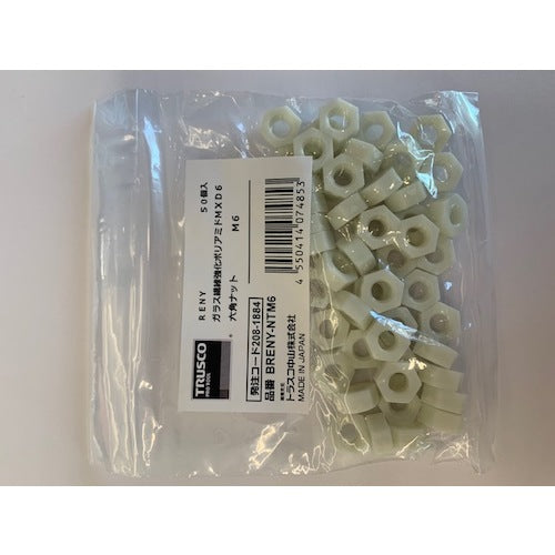 TRUSCO Glass Fiber Reinforced Polyamide MXD6 RENY White Hexagon Nut M6 50 Pieces BRENY-NTM6 1 Bag