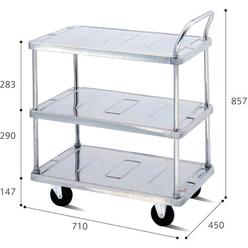 Dandy Stainless Steel Cart Dandy S Series Type SL 3-Tier Table Single Handle Type W710 x D450 SM-BT3 1 Unit