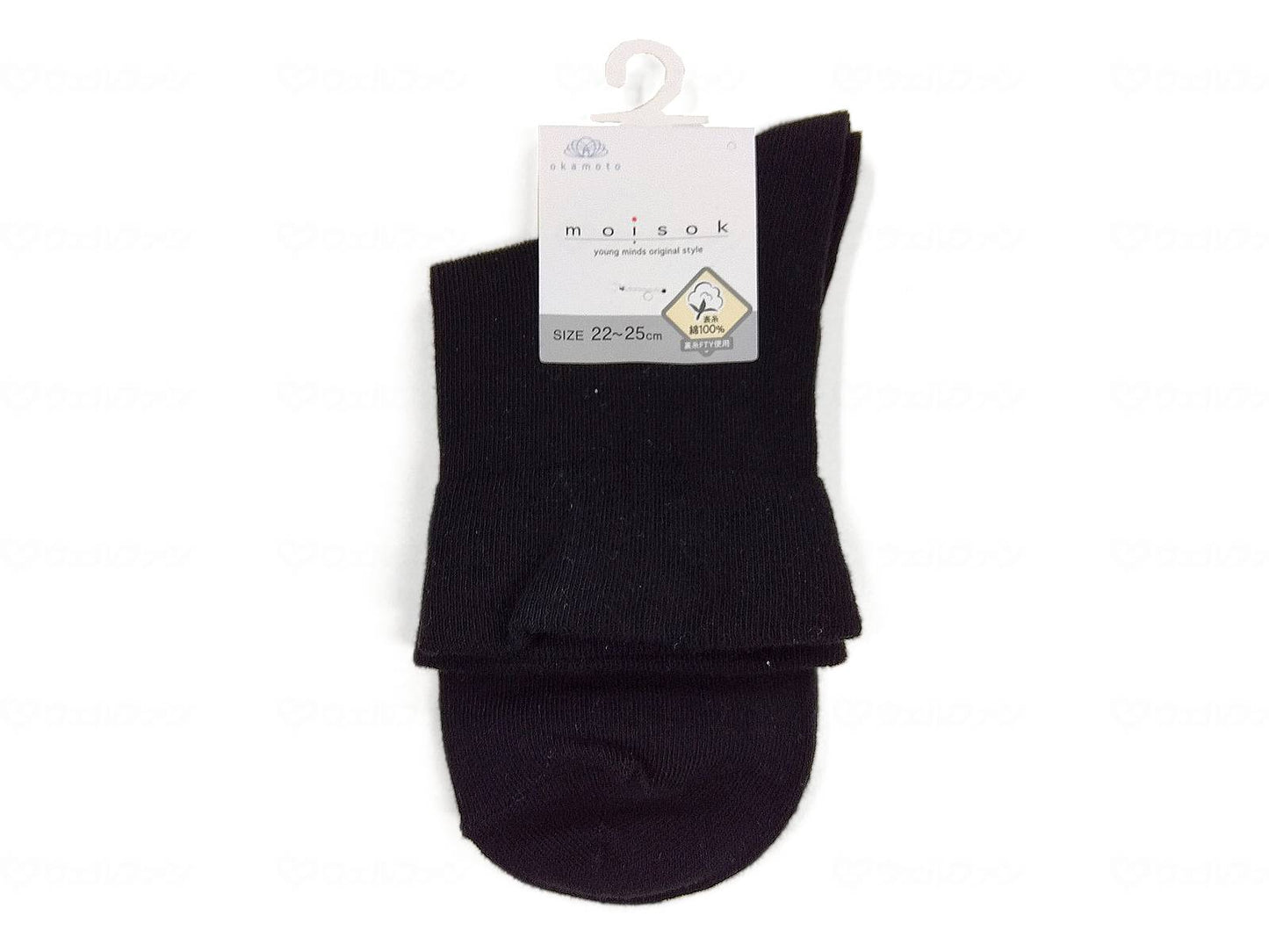 Okamoto Women's MOISOK plain deep-mouthed 12cm long knee-length cotton socks, black, 22-25cm