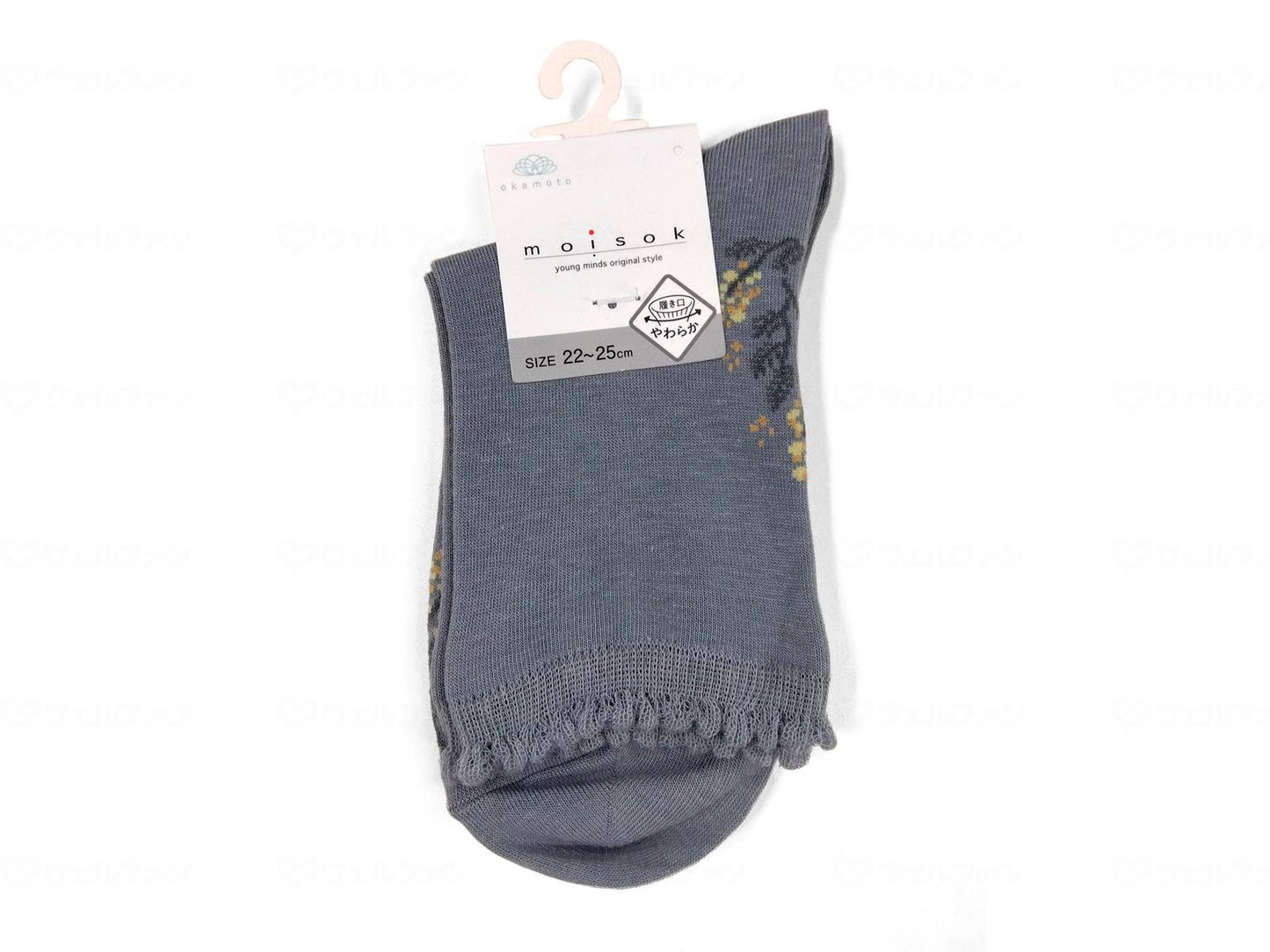 Okamoto Women's MOISOK Mimosa Pattern Toe and Heel 15cm Length Crew Socks Medium Gray 22-25cm