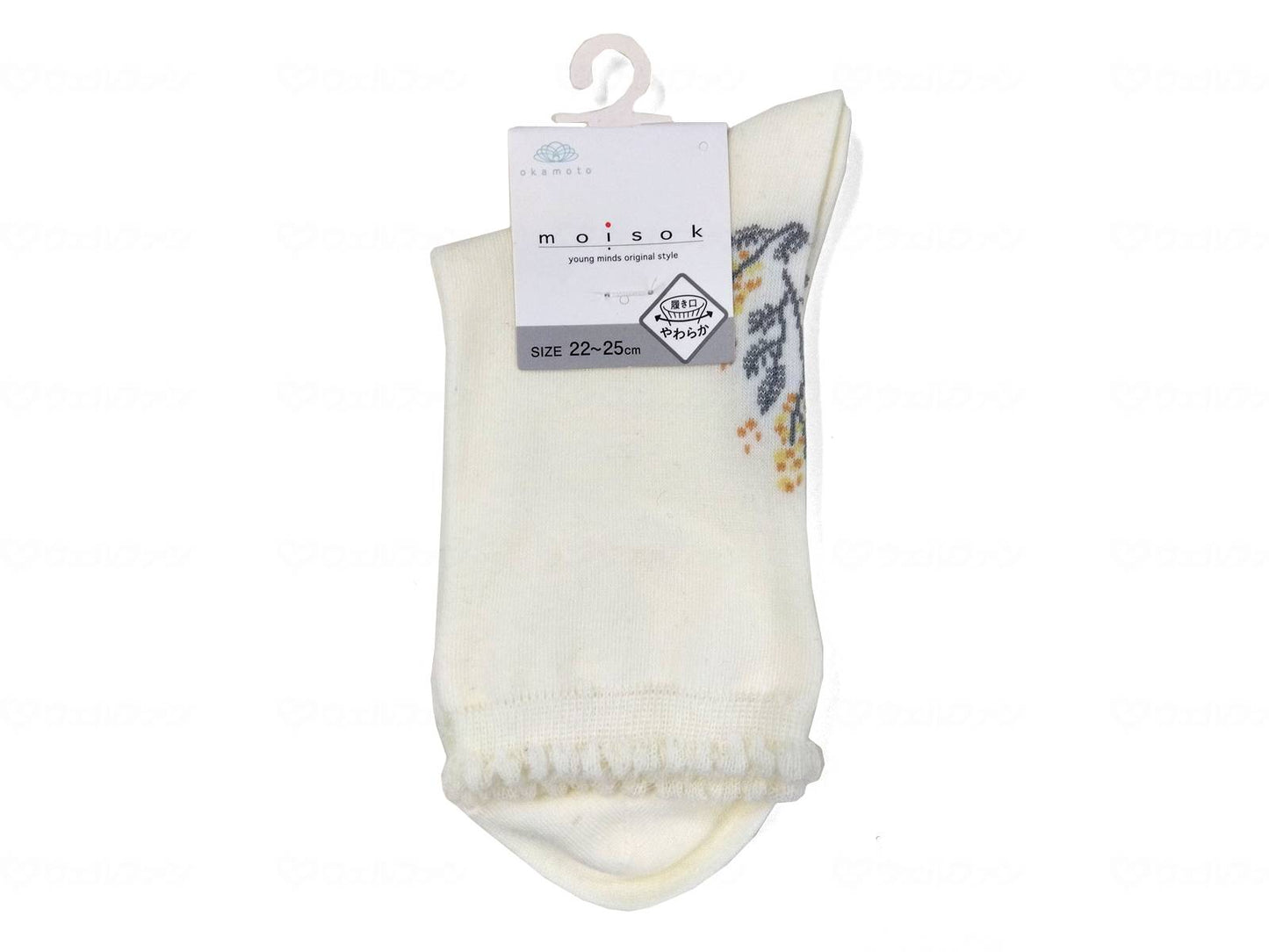 Okamoto Women's MOISOK Mimosa Pattern Toe and Heel 15cm Length Crew Socks Ivory 22-25cm