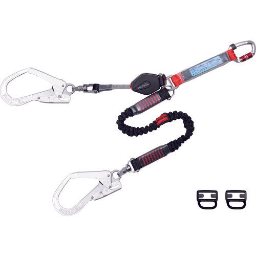 TSUYORON Full Harness Lanyard Double Lanyard with Locking Mechanism Retractable Colt Retractor/Extendable Nobi-ron (Black) THL-CRNV93SV-21KS-2R23-BP 1 pc