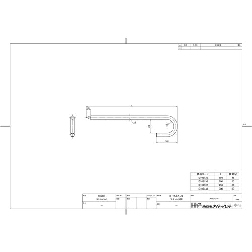 DAIDOHANT 펀치로드 J형 6X200 (스테인리스 SUS304) 10102136 1개