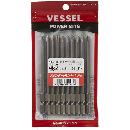 VESSEL 産業用ビット (ダイハード鋼)(片頭ビット) A16 +2×+4.5×100mm A164.5100DX 10 本
