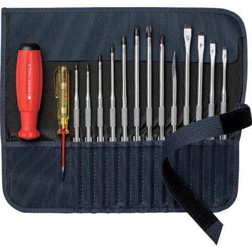 PB Swiss Tools Interchangeable Screwdriver Set, 14 Pieces, Gray, 8222GY 1 S