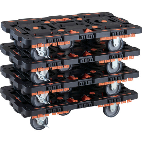 TRUSCO Bulk Purchase Interlocking Plastic Platform Cart Beetle 700X450 3 Swivel Wheels 2 Inside Wheels with Stoppers Spill Prevention Set Stopper Brazing Included Set of 4 BT700KJ3S2-E100T-M4 1 S