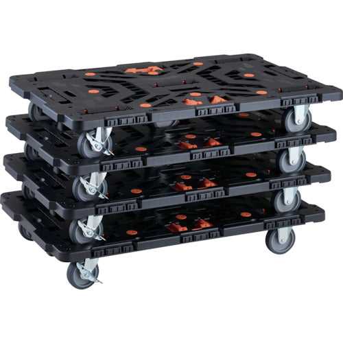 TRUSCO Bulk Purchase Interlocking Plastic Platform Cart Beetle 900X600 3 Swivel Wheels 2 Inside Wheels with Stoppers and Brazed Stoppers Set of 4 BT900J3S2-E100T-M4 1 S