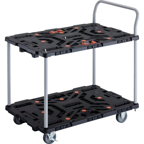 TRUSCO Interlocking Resin 2-Tier Cart Beetle 900X600 3 Swivel Wheels 2 Inside Wheels with Stoppers Tometaro Handle BT924J3S2-E100T 1 Unit