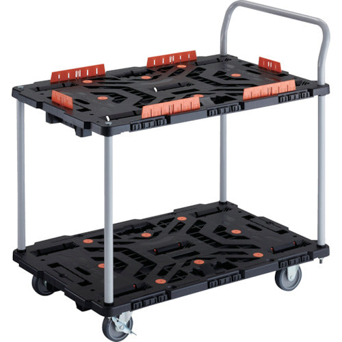 TRUSCO Interlocking Resin 2-Tier Cart Beetle 900X600 3 Swivel Wheels 2 Inner Wheels with Stoppers Spill Prevention Set Handle BT924KJ3S2-E100 1 Unit