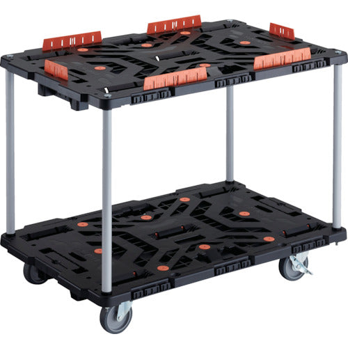 TRUSCO Interlocking Resin 2-Tier Cart Beetle 900X600 5 Swivel Wheels 2 Inner Wheels with Stoppers Spill Prevention Set Included No Handle BT920KJ5S2-E100 1 Unit