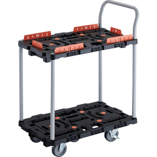 TRUSCO Interlocking Resin 2-Tier Cart Beetle 700X450 5 Swivel Wheels 2 Inner Wheels with Stoppers Spill Prevention Set Handle BT724KJ5S2-E100 1 Unit