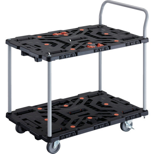 TRUSCO Interlocking Resin 2-Tier Cart Beetle 900X600 5 Swivel Wheels 2 Inside Wheels with Stoppers Tometaro Handle BT924J5S2-E100T 1 Unit